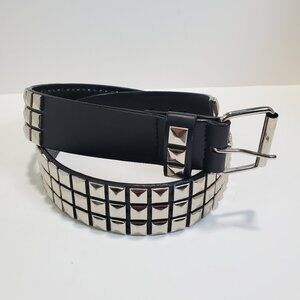 Vintage Y2K Bill Adler Pyramid Studded Black Faux Leather Belt - Size 40